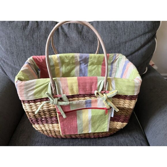 Sun N Sand Sunny Woven Lined Basket Totes w/ Draw Top Buckets - 3 Piece Set - Picture 2 of 14